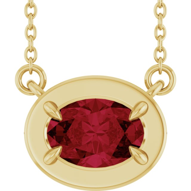 14K Yellow Gold Oval 7 X 5 Mm 18 In Polished Lab-Grown Gem Necklace