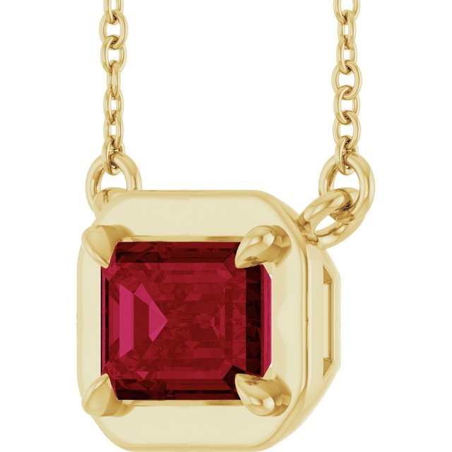 14K Yellow Gold Emerald 7 X 5 Mm 18 In Polished Lab-Grown Gem Necklace