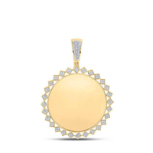 10K Yellow Gold Mens Round Diamond Memory Circle Charm Pendant 1/2 Cttw, Length: 2.48 In, Width: 1.83 In