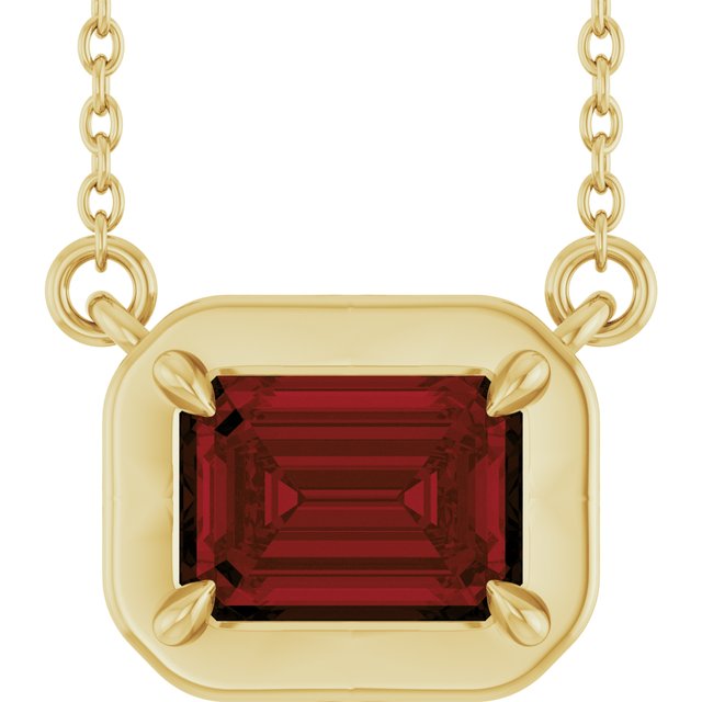 14K Yellow Gold Emerald 7 X 5 Mm 18 In Polished Natural Gem Necklace