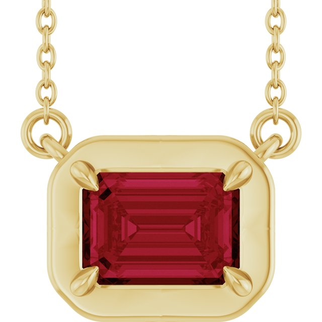 14K Yellow Gold Emerald 7 X 5 Mm 18 In Polished Lab-Grown Gem Necklace