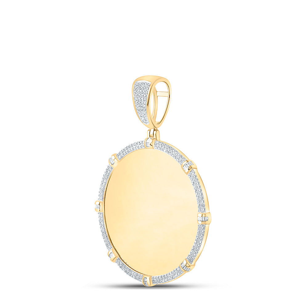 10K Yellow Gold Mens Round Diamond Memory Circle Charm Pendant 3/4 Cttw, Length: 2.24 In, Width: 1.67 In