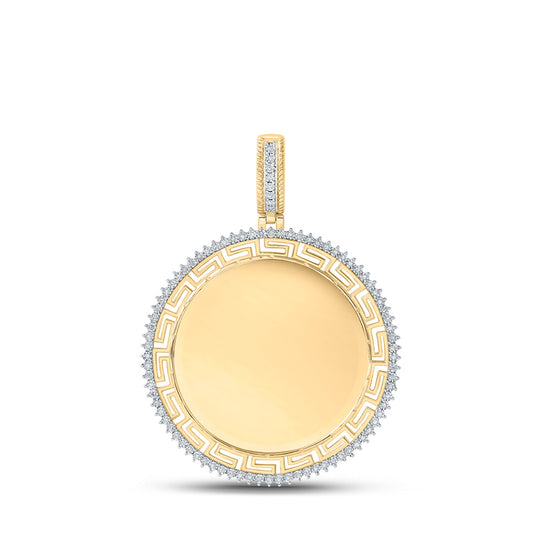 10K Yellow Gold Mens Round Diamond Memory Circle Charm Pendant 1/4 Cttw
