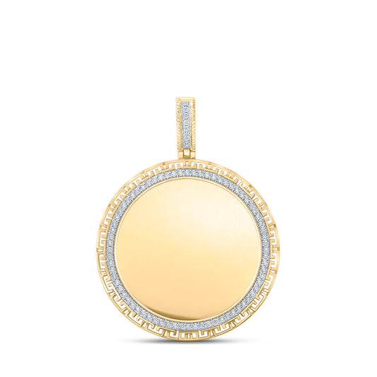 10K Yellow Gold Mens Round Diamond Memory Circle Charm Pendant 1/4 Cttw, Length: 2.54 In, Width: 2.03 In