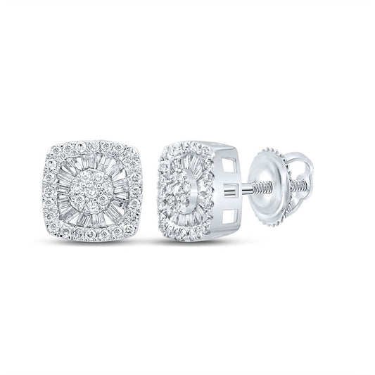 10K White Or Yellow Gold Womens Baguette Diamond Square Earrings