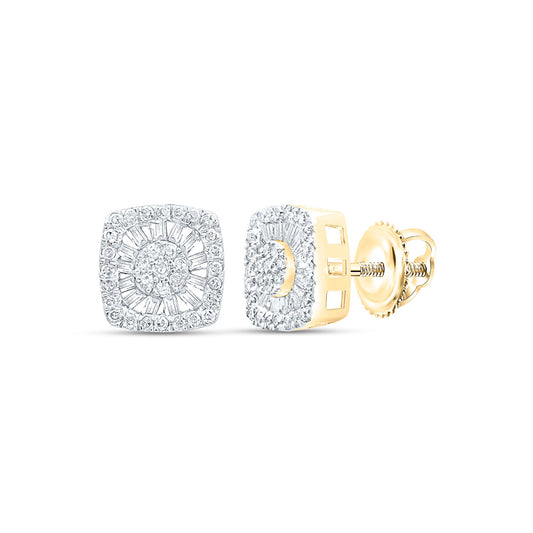 10K Yellow Gold Womens Round Diamond Square Earrings 1-1/5 Cttw