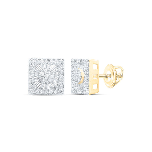 10K Yellow Gold Womens Baguette Diamond Square Earrings 1-1/4 Cttw