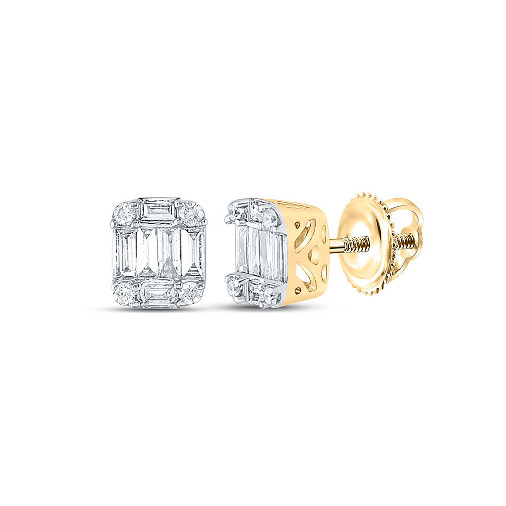 14K Yellow Gold Womens Baguette Diamond Cluster Earrings 1/4 Cttw