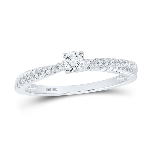10K White Gold Womens Round Diamond Solitaire Ring 1/4 Cttw, Womens Size: 5-10