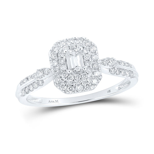 14K White Gold Womens Emerald Diamond Fashion Ring 1/2 Cttw, Womens Size: 5-10