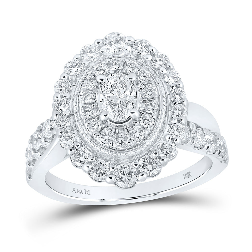 14K White Gold Oval Diamond Halo Bridal Wedding Engagement Ring 1-1/2 Cttw, Womens Size: 5-10