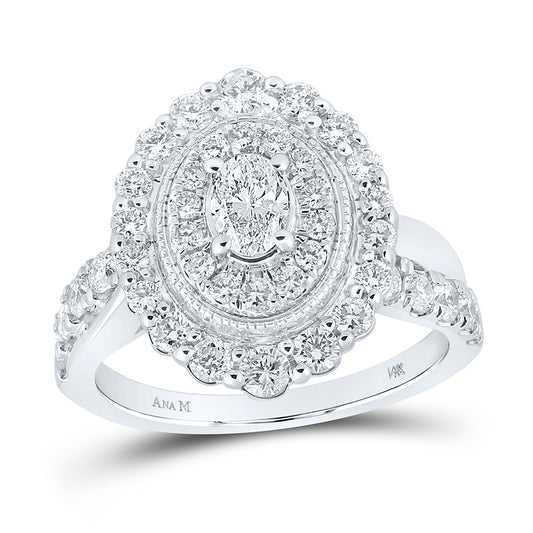 14K White Gold Oval Diamond Halo Bridal Wedding Engagement Ring 1-1/2 Cttw, Womens Size: 5-10