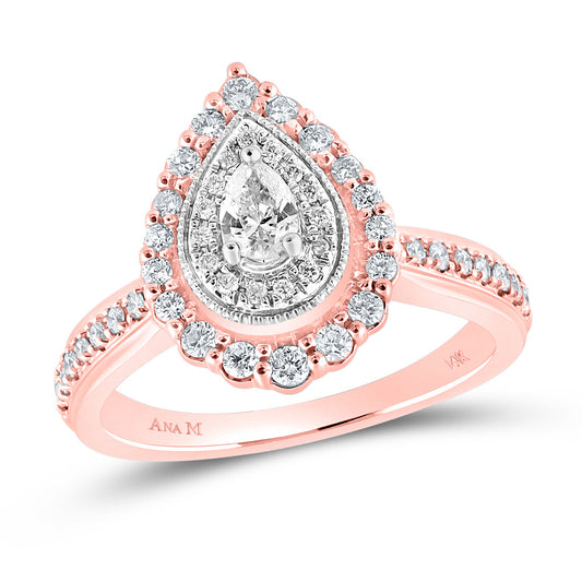 14K Rose Gold Pear Diamond Halo Bridal Wedding Engagement Ring 5/8 Cttw, Womens Size: 5-10