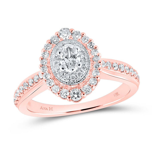 14K Rose Gold Oval Diamond Halo Bridal Wedding Engagement Ring 5/8 Cttw, Womens Size: 5-10