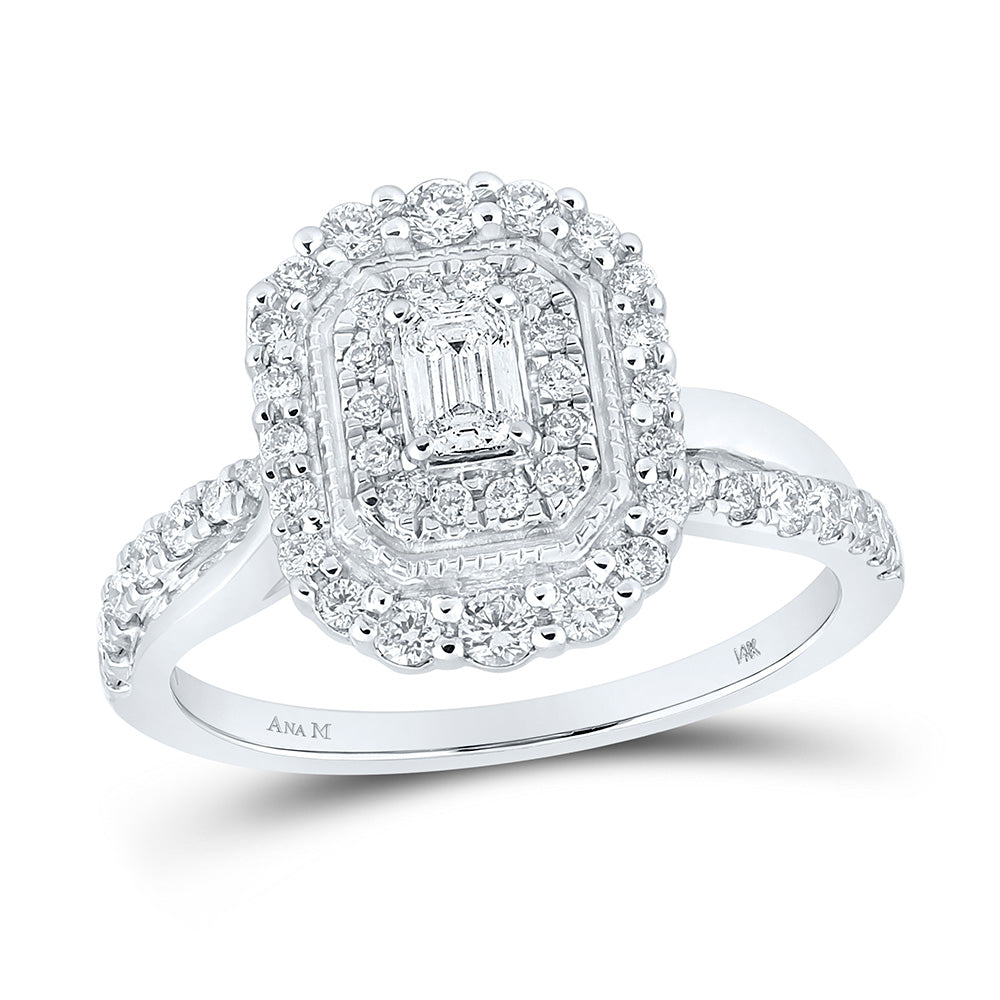 14K White Gold Emerald Diamond Halo Bridal Wedding Engagement Ring 3/4 Cttw, Womens Size: 5-10