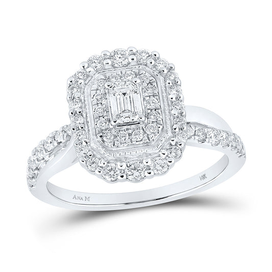 14K White Gold Emerald Diamond Halo Bridal Wedding Engagement Ring 3/4 Cttw, Womens Size: 5-10