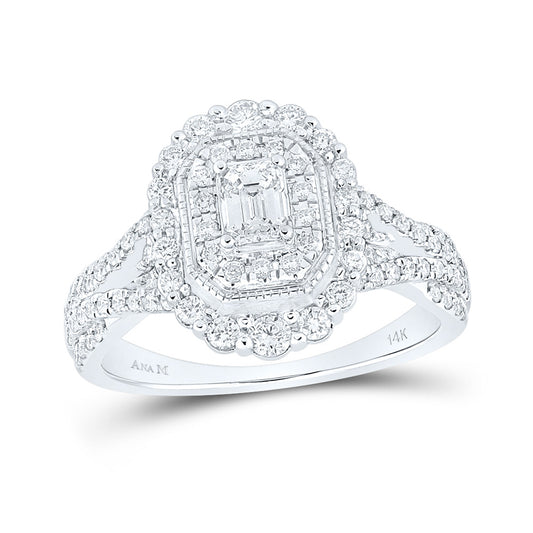 14K White Gold Emerald Diamond Halo Bridal Wedding Engagement Ring 1 Cttw, Womens Size: 5-10
