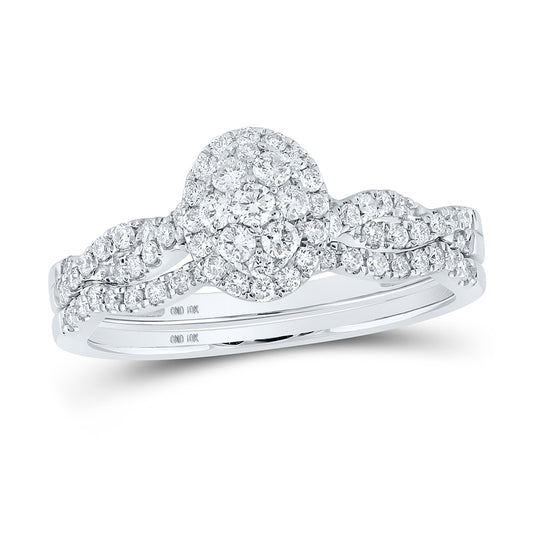 10K White Gold Round Diamond Cluster Bridal Wedding Ring Band Set 1/2 Cttw, Womens Size: 5-10