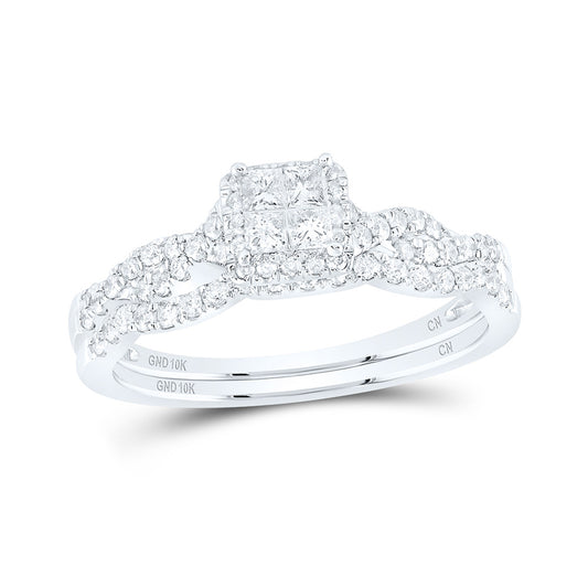 10K White Gold Princess Diamond Bridal Wedding Ring Band Set 1/2 Cttw, Womens Size: 5-10