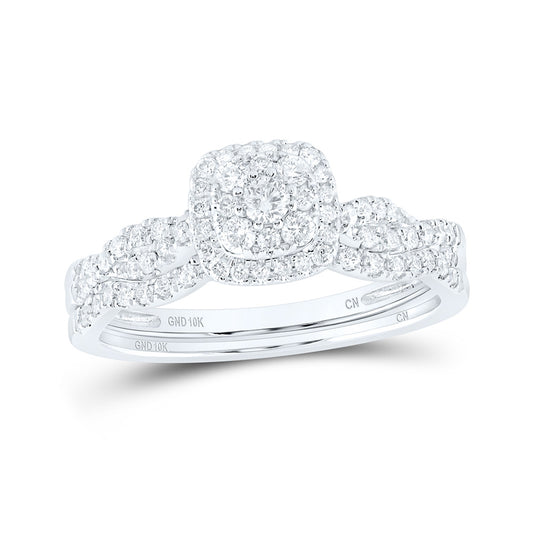 10K White Gold Round Diamond Halo Bridal Wedding Ring Band Set 1/2 Cttw, Womens Size: 5-10