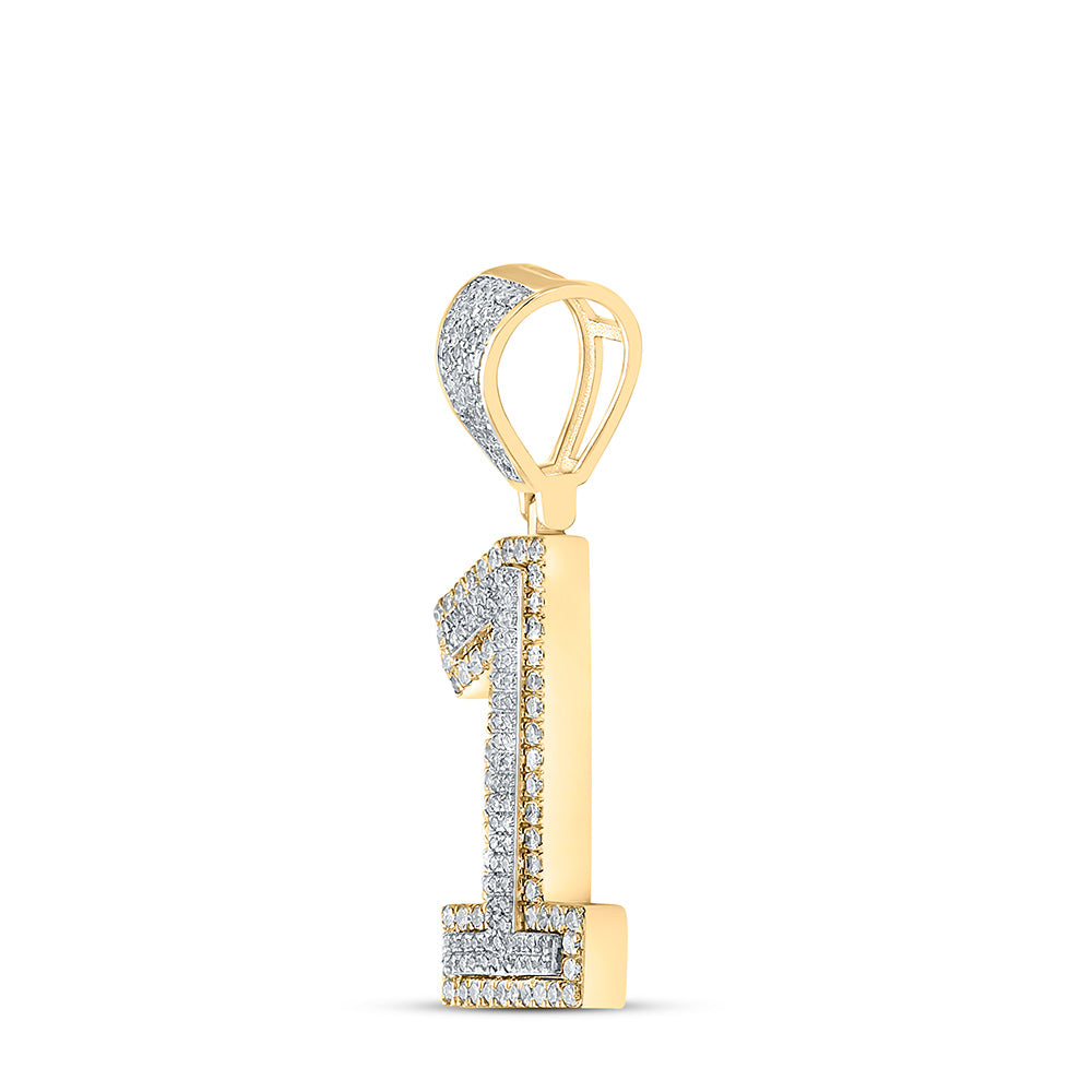 10K Two-tone Gold Mens Round Diamond Number Charm Pendant