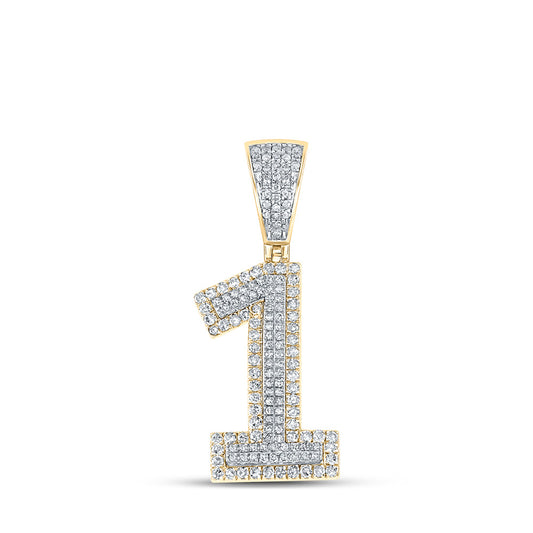 10K Two-tone Gold Mens Round Diamond Number Charm Pendant