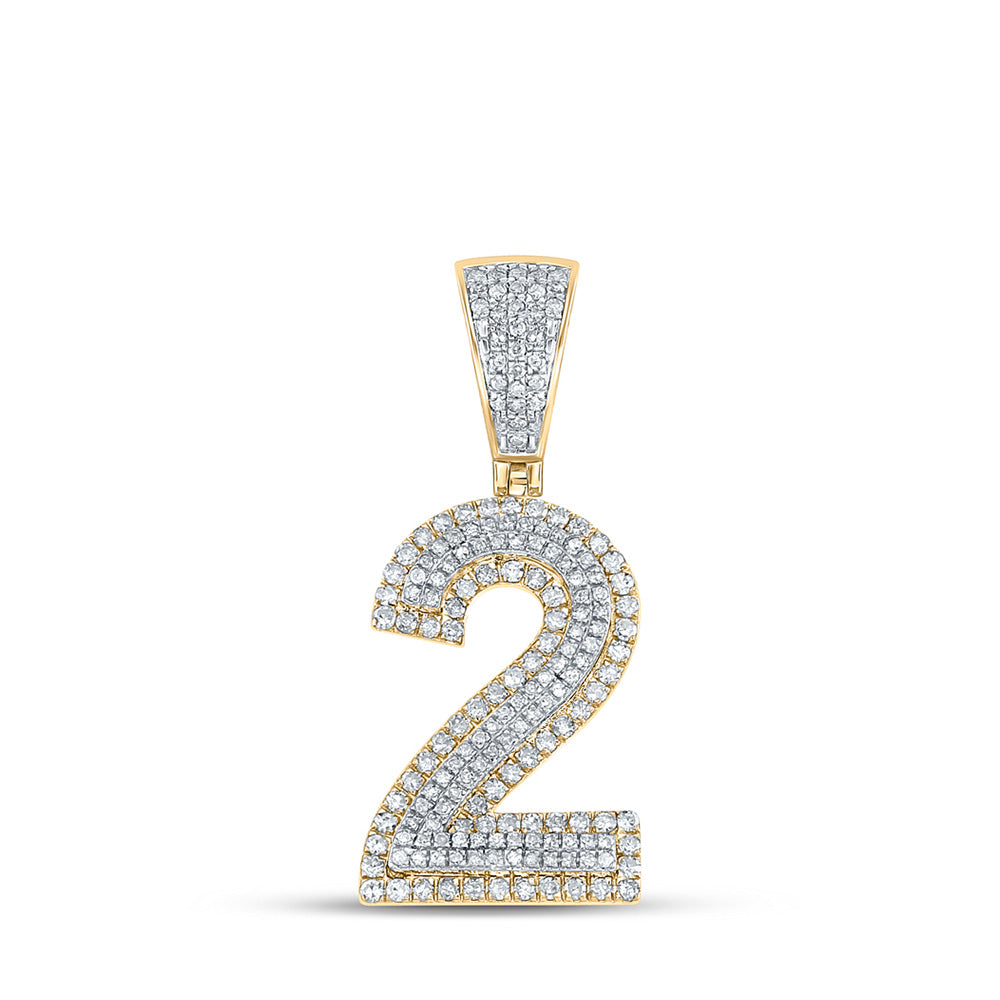 10K Two-tone Gold Mens Round Diamond Number Charm Pendant