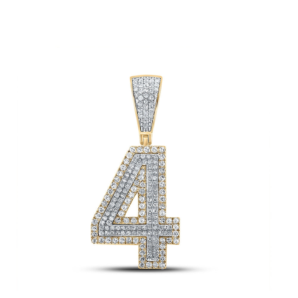 10K Two-tone Gold Mens Round Diamond Number Charm Pendant