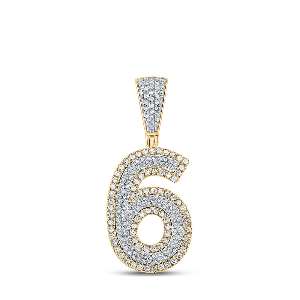 10K Two-tone Gold Mens Round Diamond Number Charm Pendant