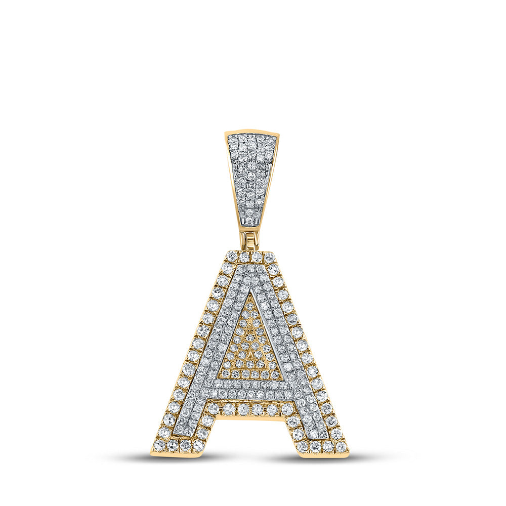 10K Two-tone Gold Mens Round Diamond Initial Letter Charm Pendant