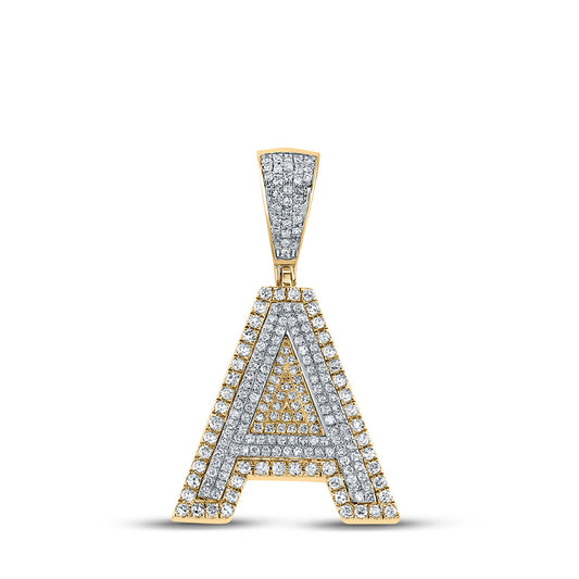 10K Two-tone Gold Mens Round Diamond Initial Letter Charm Pendant