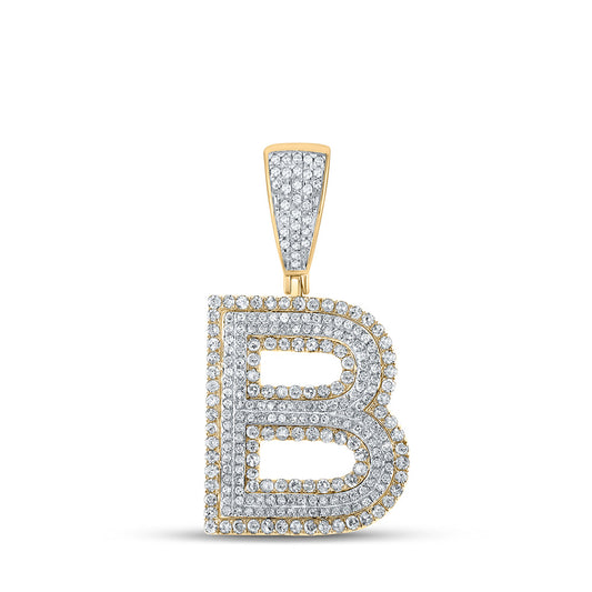10K Two-tone Gold Mens Round Diamond Letter Charm Pendant