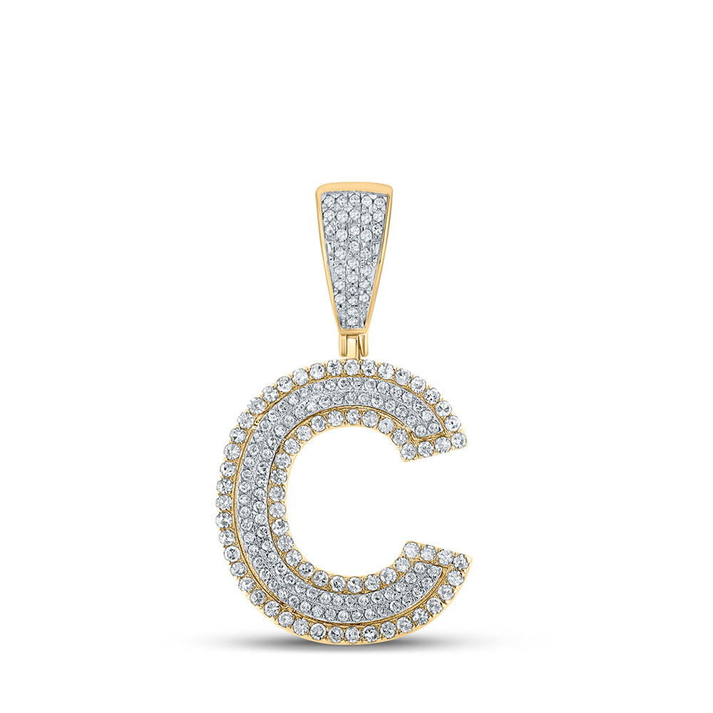 10K Two-tone Gold Mens Round Diamond Initial Letter Charm Pendant