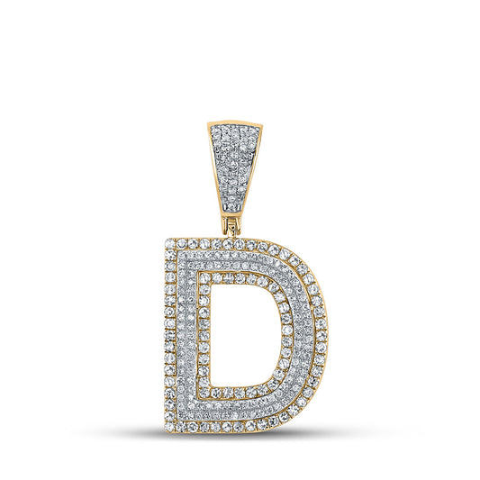10K Two-tone Gold Mens Round Diamond Letter Charm Pendant