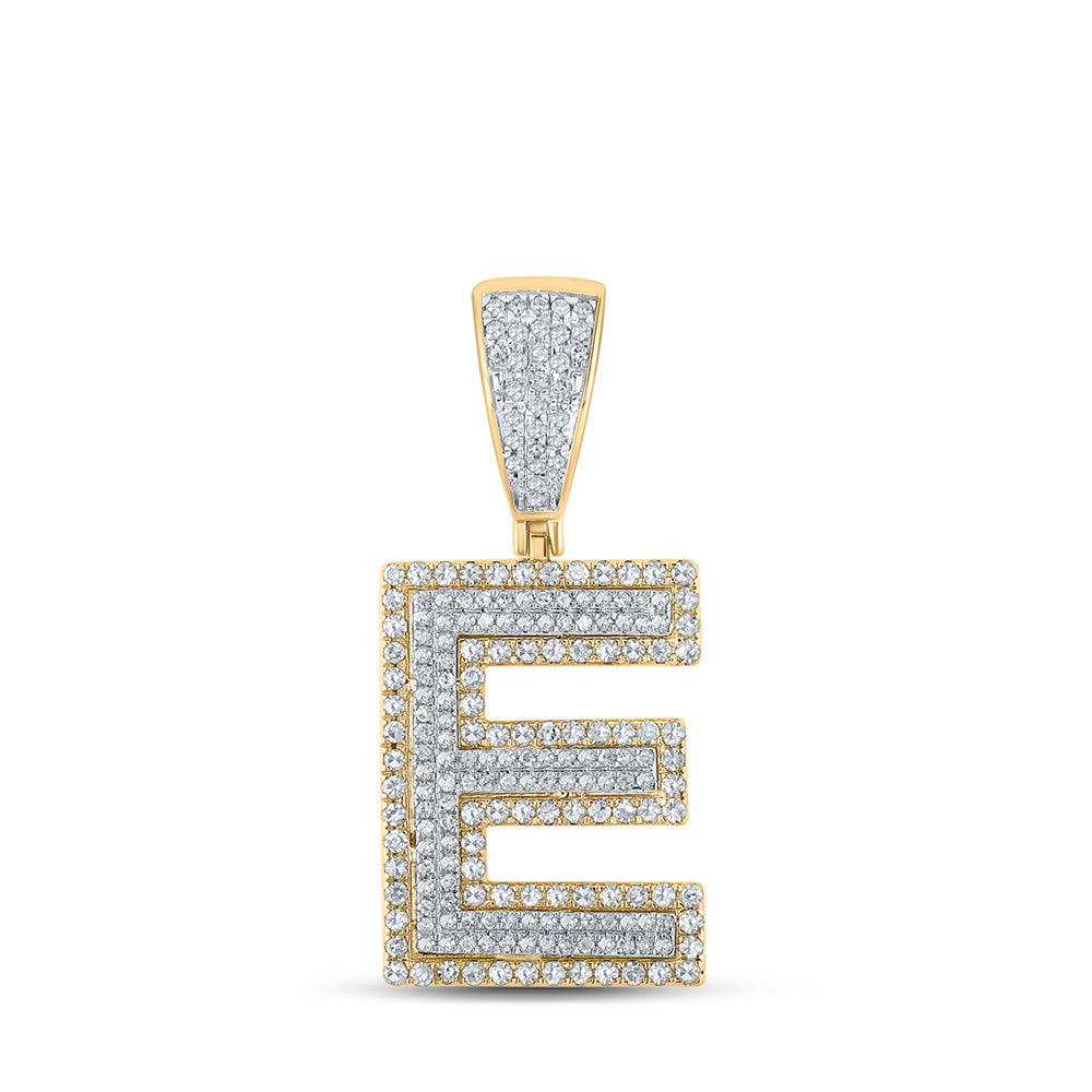 10K Two-tone Gold Mens Round Diamond Letter Charm Pendant