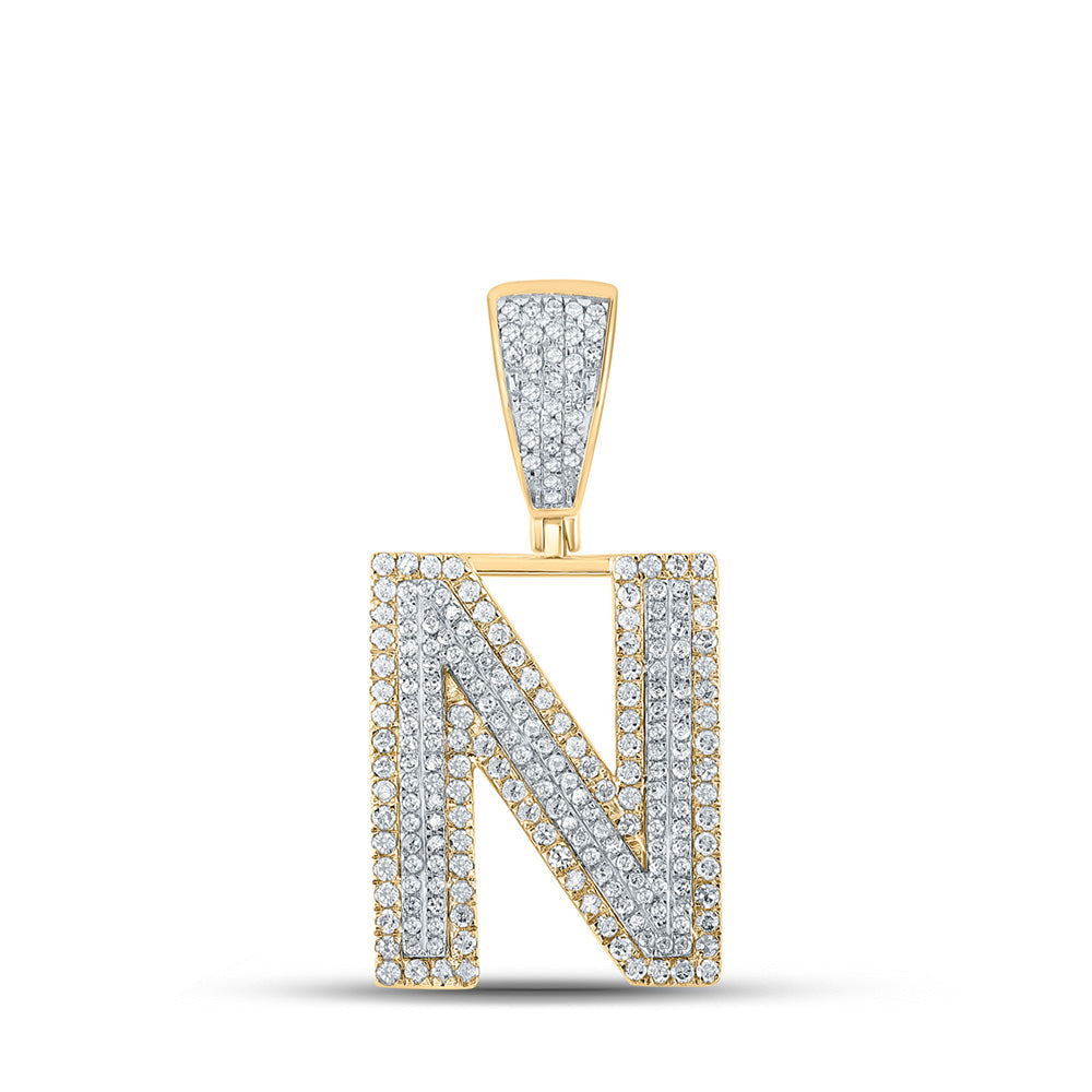 10K Two-tone Gold Mens Round Diamond Letter Charm Pendant