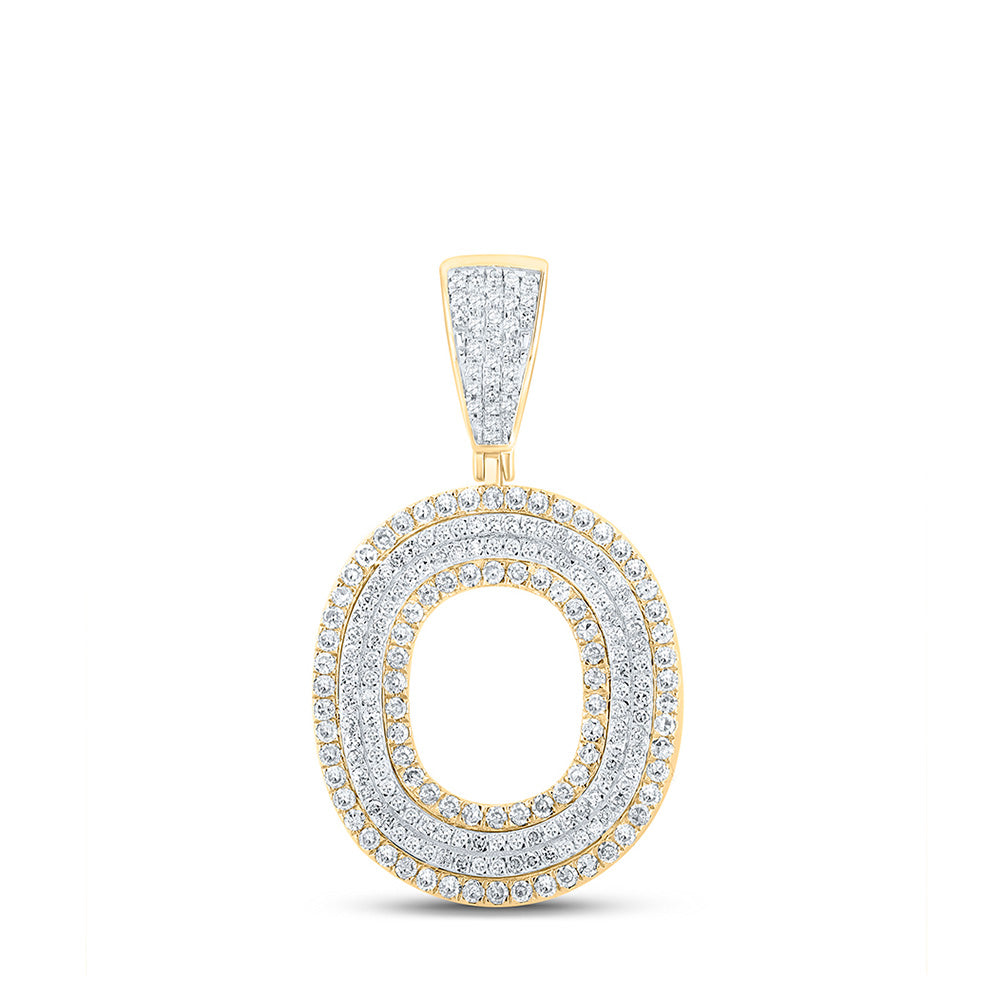 10K Two-tone Gold Mens Round Diamond Letter Charm Pendant