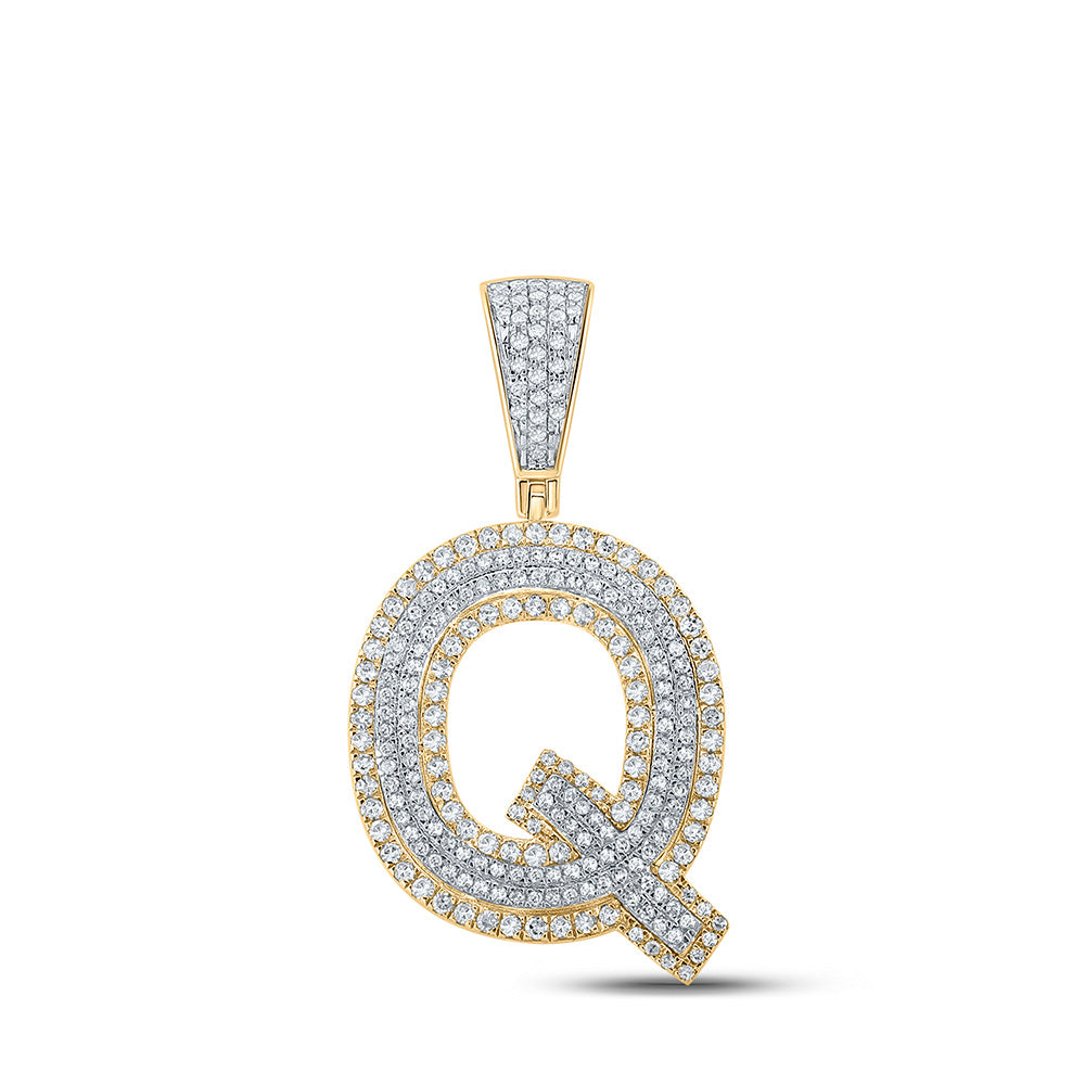 10K Two-tone Gold Mens Round Diamond Letter Charm Pendant