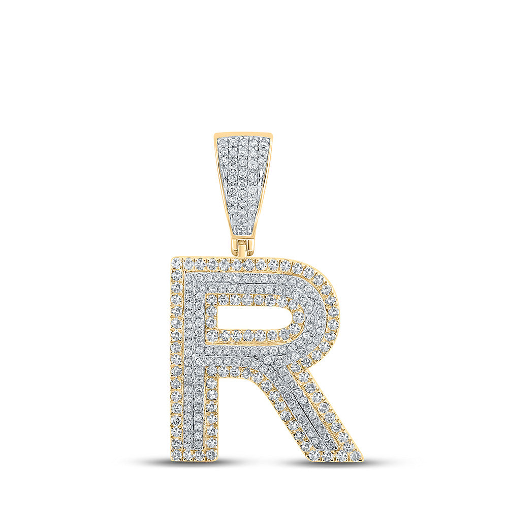 10K Two-tone Gold Mens Round Diamond Letter Charm Pendant