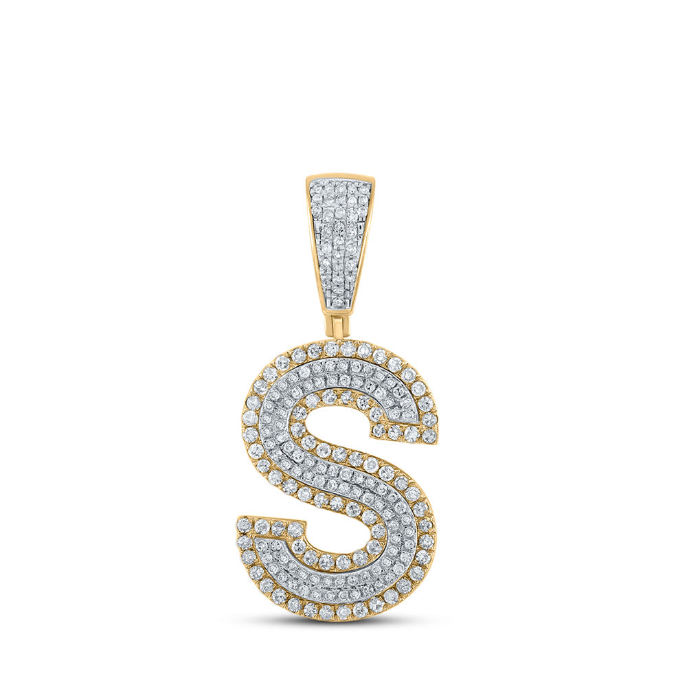 10K Two-tone Gold Mens Round Diamond Initial Letter Charm Pendant