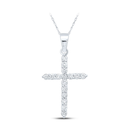 10K White Gold Womens Round Diamond Cross Pendant 1/4 Cttw, Length: 0.96 In, Width: 0.53 In