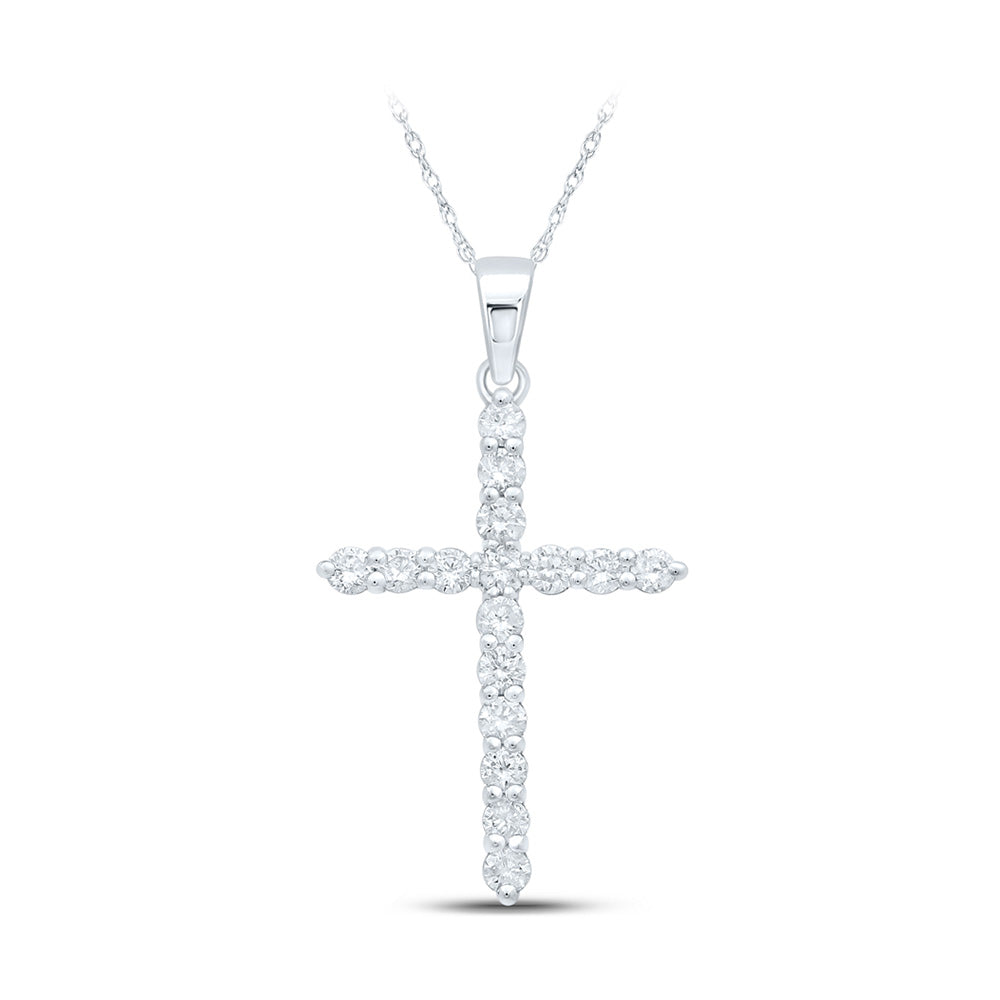 10K White Gold Womens Round Diamond Cross Pendant 1/2 Cttw
