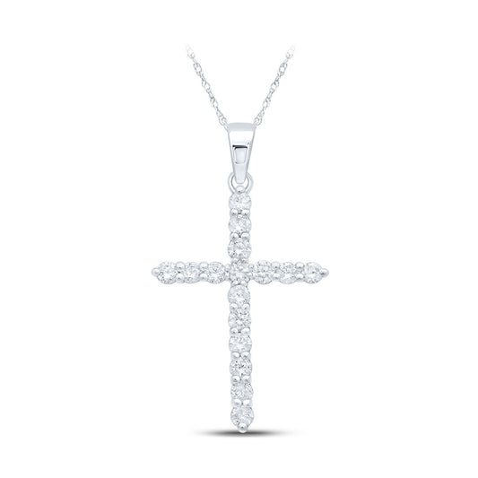 10K White Gold Womens Round Diamond Cross Pendant 1/2 Cttw