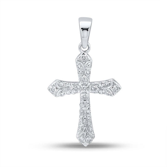 10K White Gold Womens Round Diamond Cross Pendant 1/3 Cttw, Length: 1 In, Width: 0.61 In