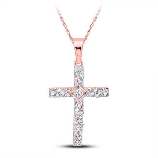10K White Gold Womens Round Diamond Cross Pendant 1/4 Cttw, Length: 0.95 In, Width: 0.49 In
