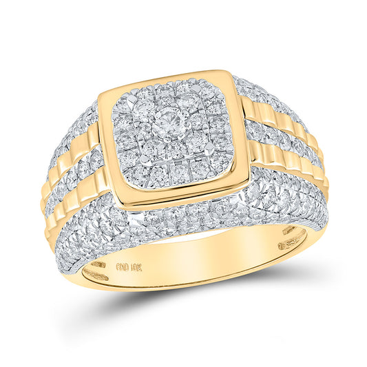 10K Yellow Gold Mens Round Diamond Square Ring 2-1/2 Cttw, Mens Size: 7-13
