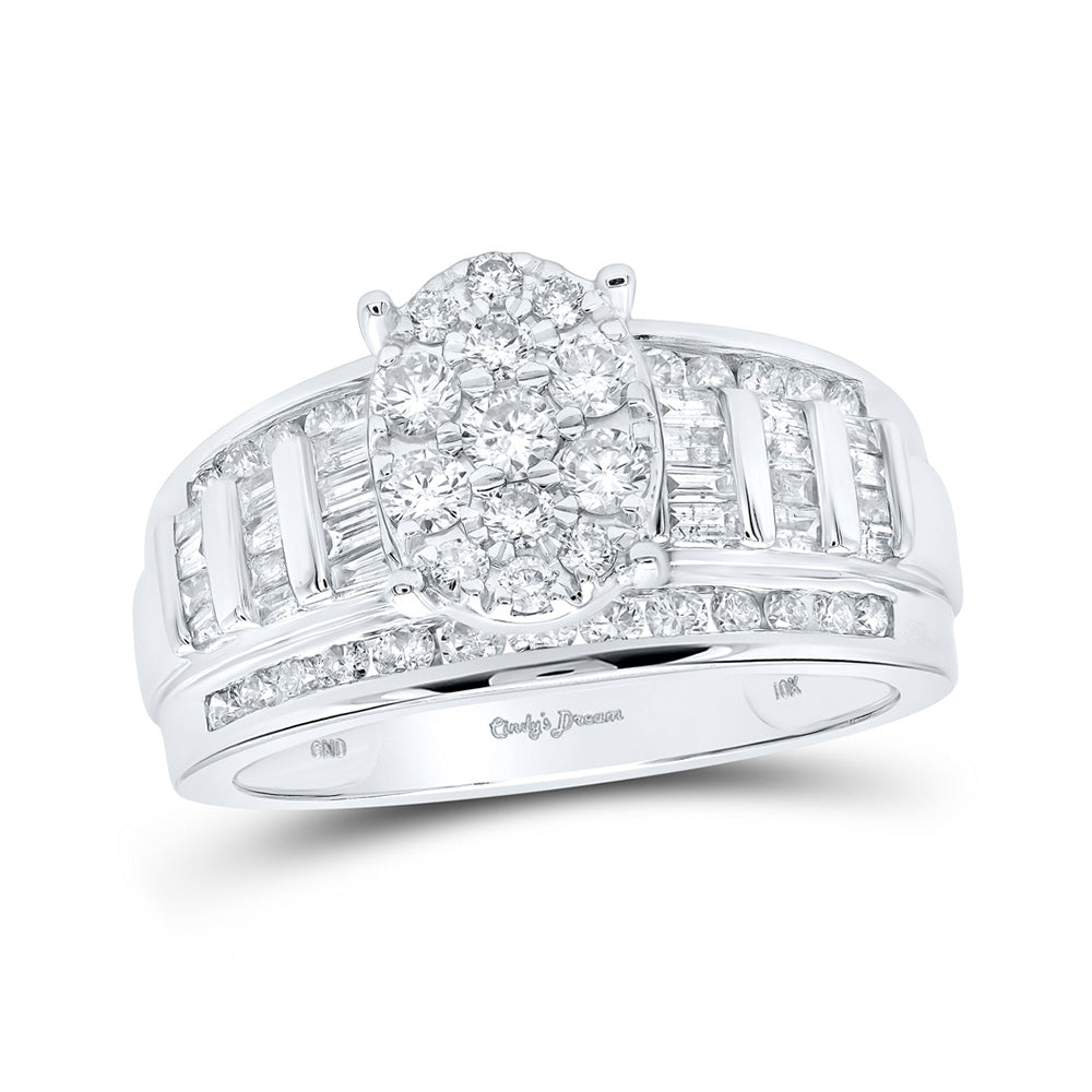 10K White Gold Round Diamond Oval Cluster Bridal Wedding Engagement Ring 1 Cttw, Womens Size: 5-10