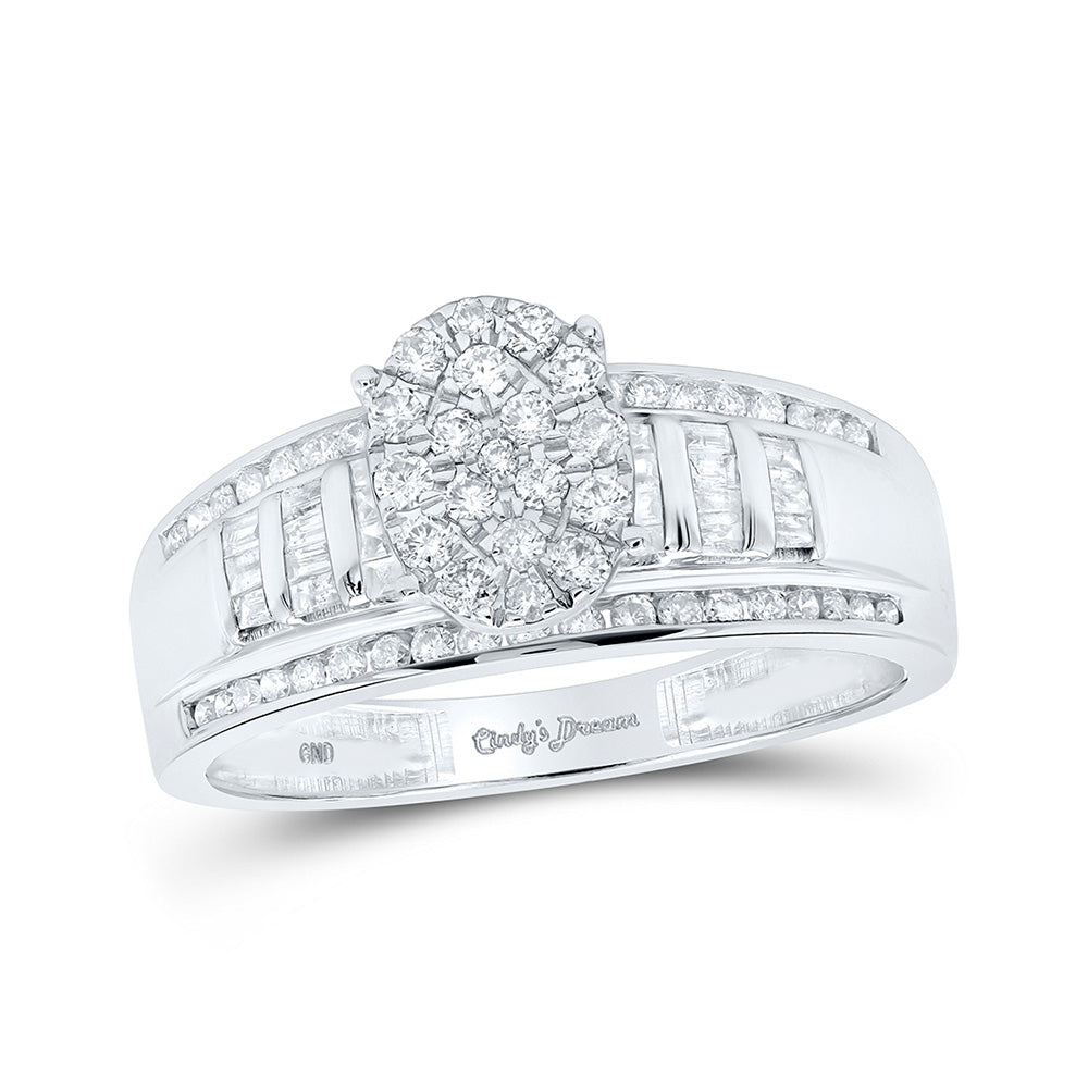 10K White Gold Round Diamond Oval Bridal Wedding Engagement Ring 1/2 Cttw, Womens Size: 5-10
