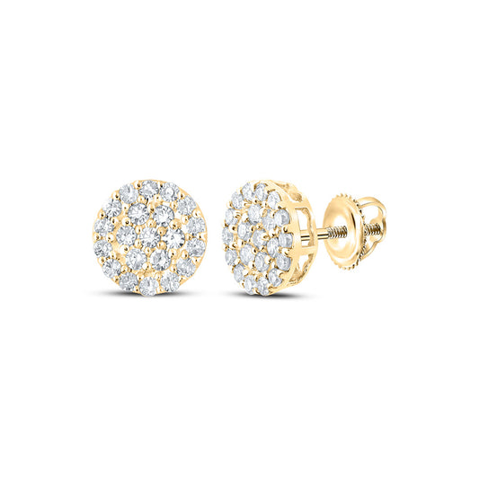 10K Yellow Gold Round Diamond Cluster Earrings 1/4 Cttw, Length: 0.25 In, Width: 0.25 In
