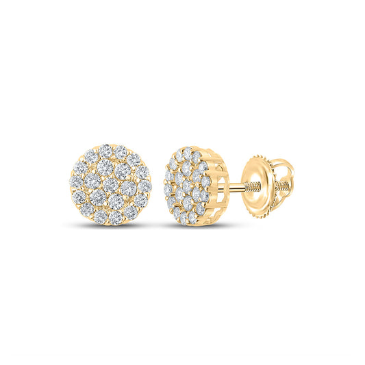 10K Yellow Gold Round Diamond Cluster Earrings 3/4 Cttw, Length: 0.33 In, Width: 0.31 In